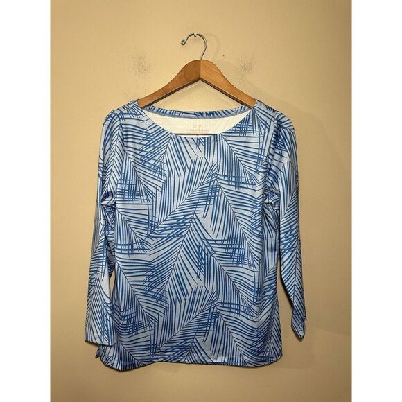 Vineyard Vines Sankaty Boatneck Shirt Blue Palm Size Medium Performance - Picture 2 of 6